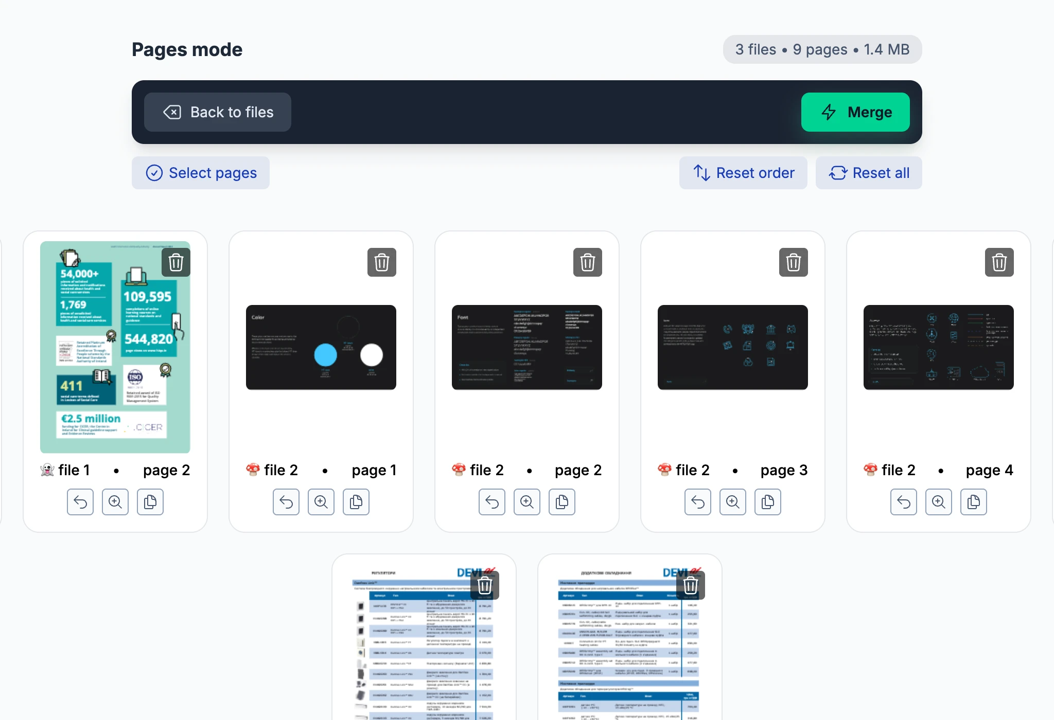 Visual grid preview of PDF pages on Mac for easy combining