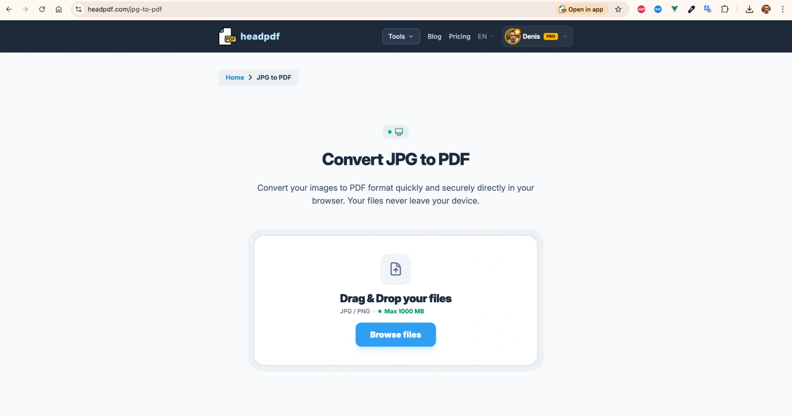 Image upload interface in HeadPDF
