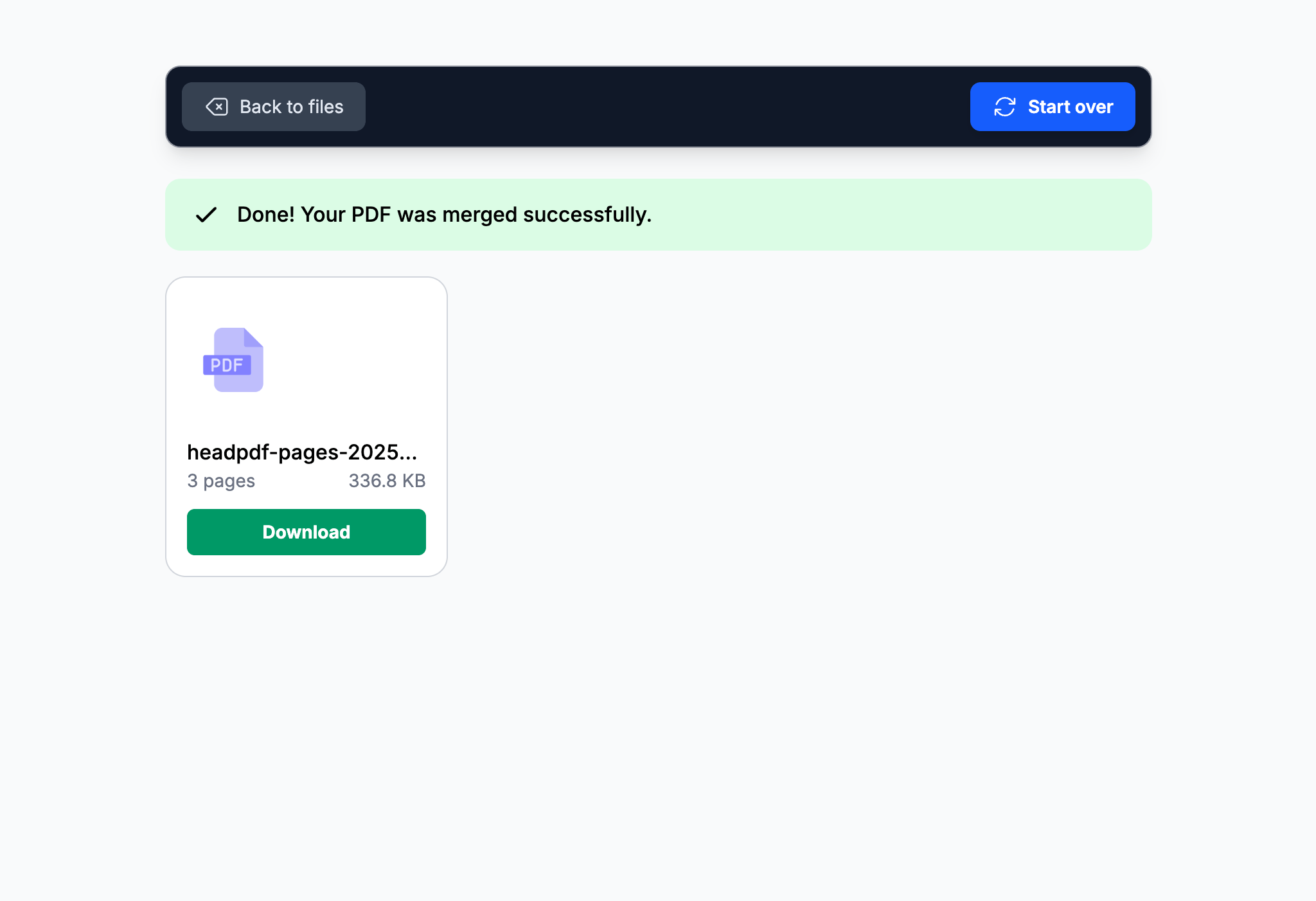 Download merged PDF file without Adobe Acrobat